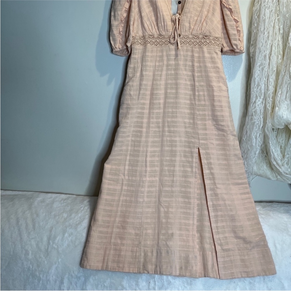 Free People Slow Pace Romantic Ruffles Femme Puff Sleeve Midi Dress Size Large - Picture 4 of 9